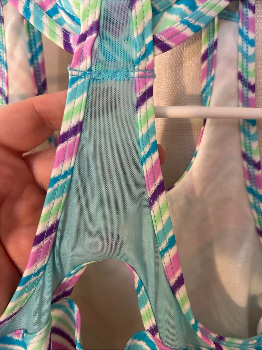 Joe Boxer Girls Size 8 Chevron Tankini Swimsuit Top Blue Purple Pink Racerback